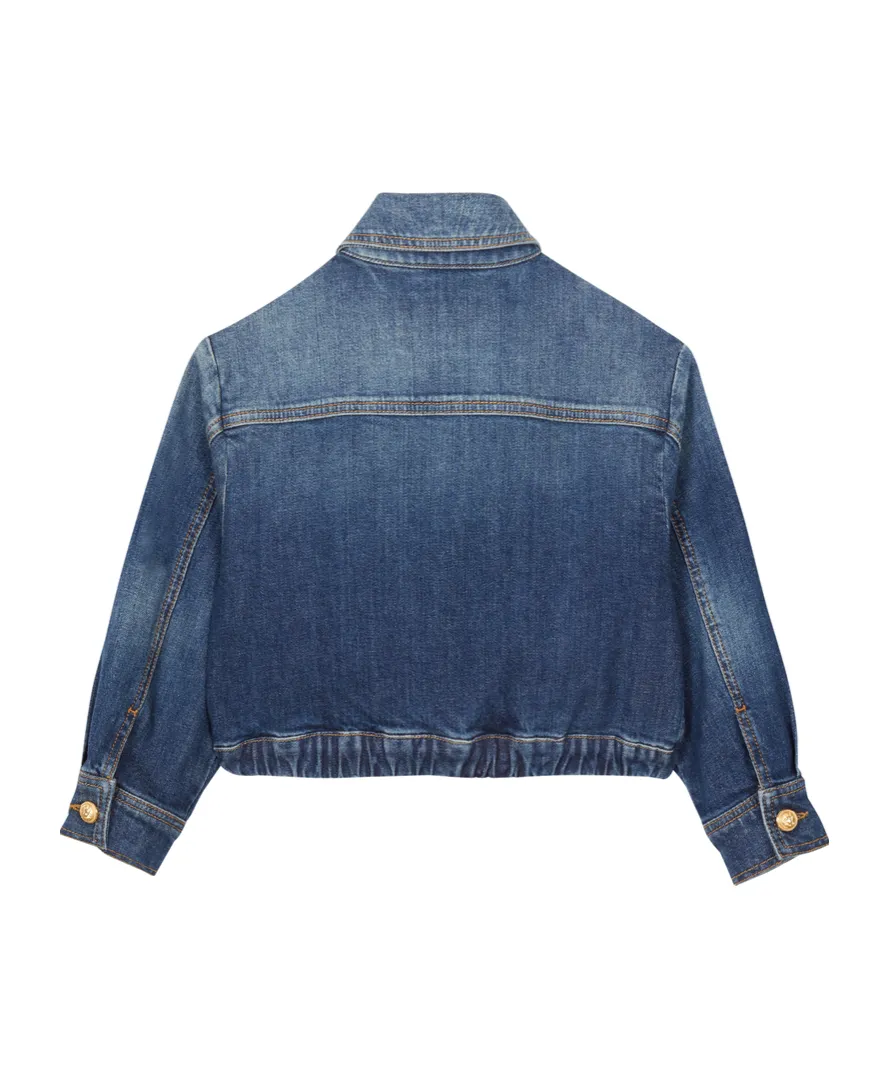 Balmain Kids Buttoned Cropped Denim Jacket