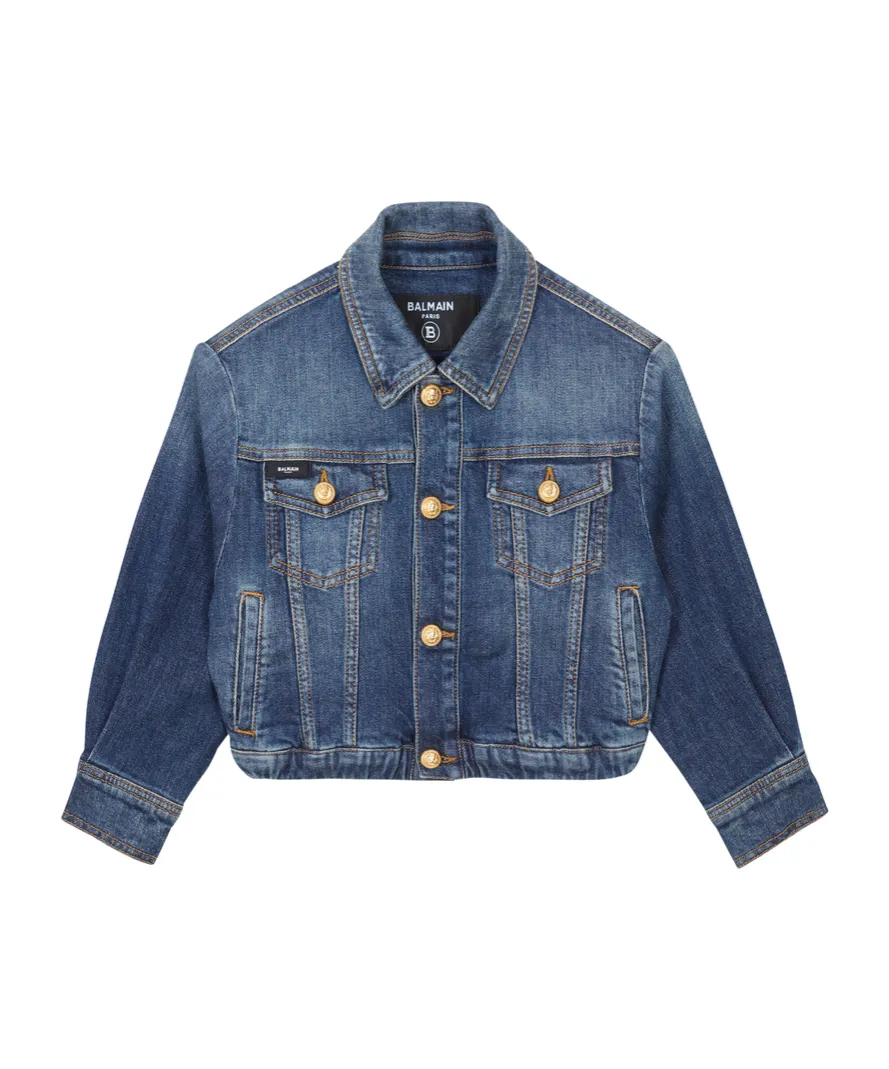 Balmain Kids Buttoned Cropped Denim Jacket