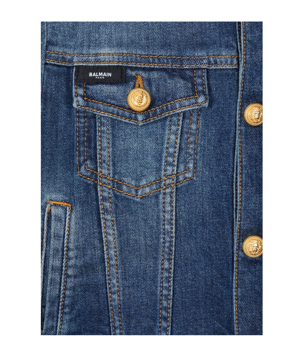 Balmain Kids Buttoned Cropped Denim Jacket