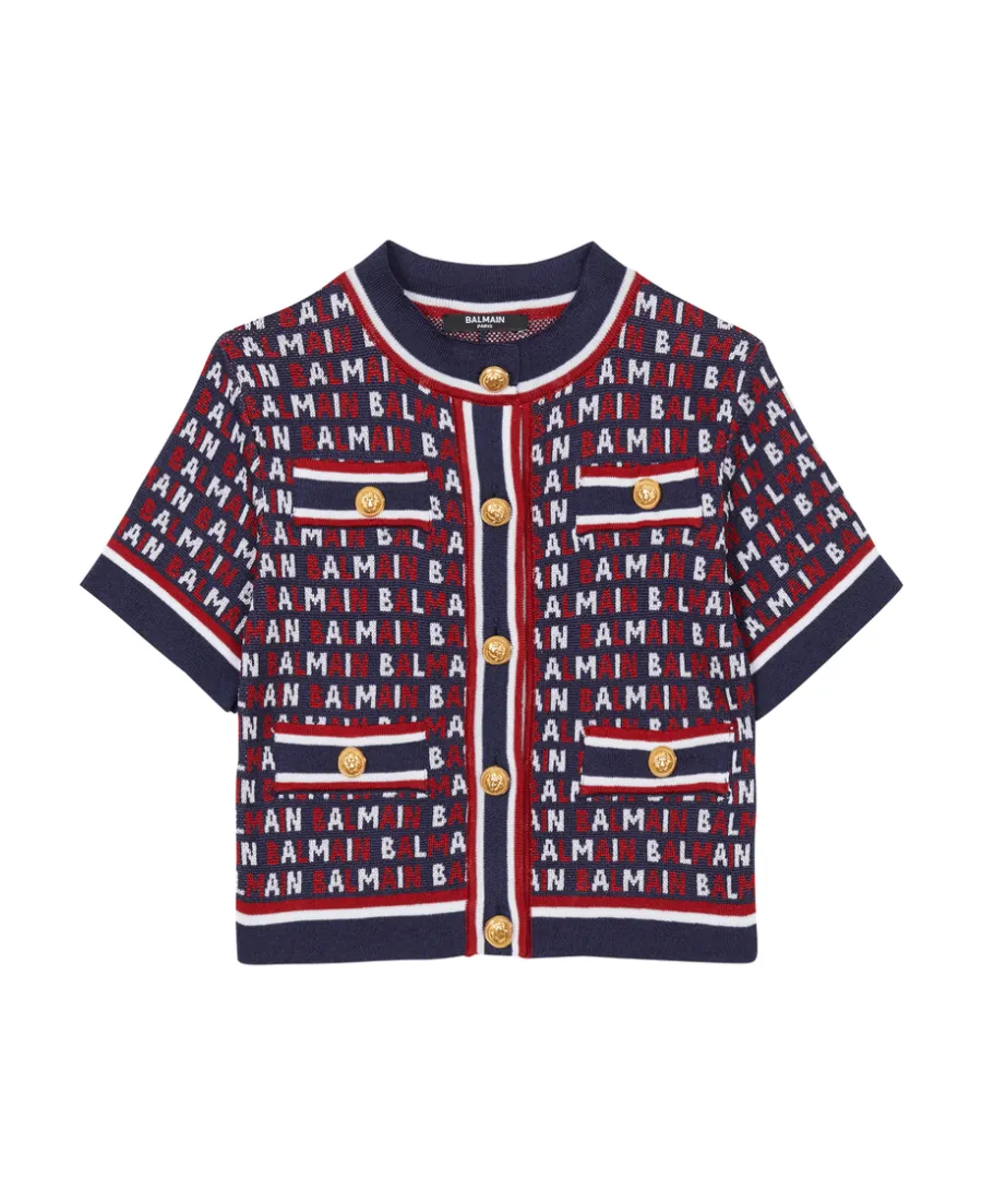Balmain Kids Logo-Jacquard Knitted Cardigan