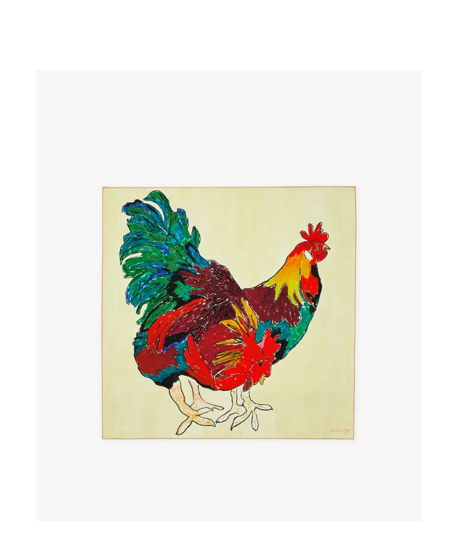 Cockerel-Print Silk Scarf