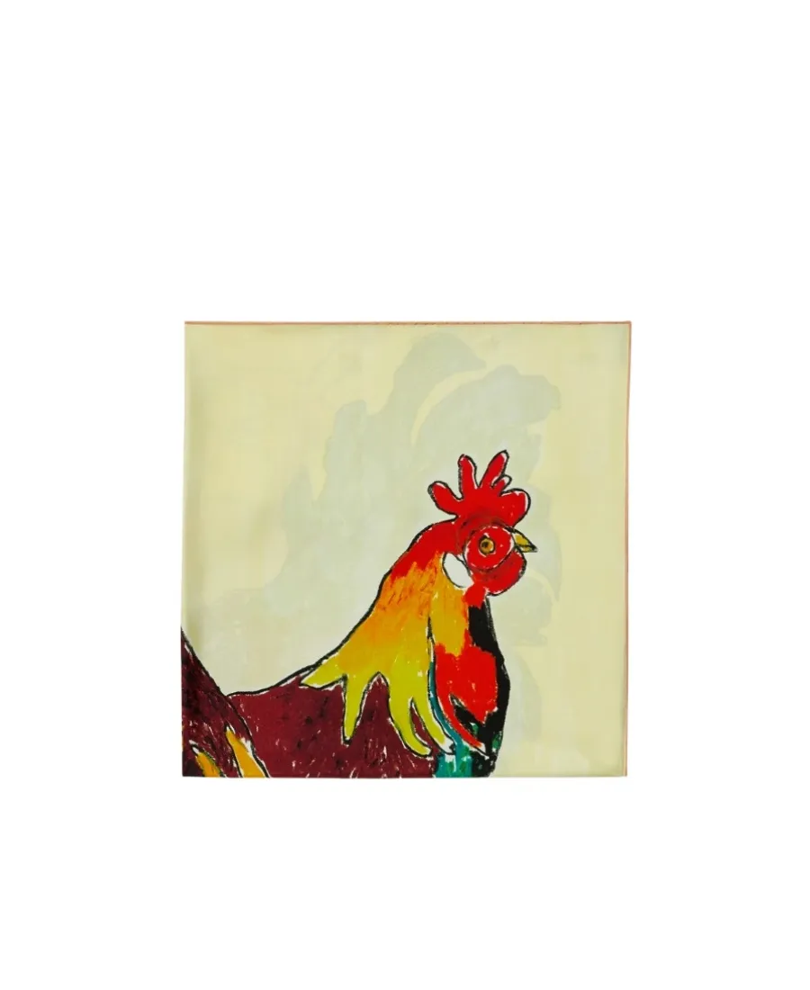Cockerel-Print Silk Scarf