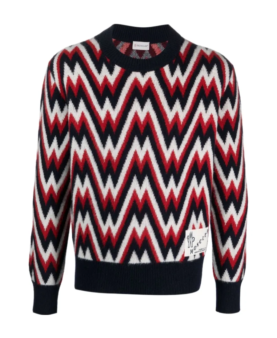 Logo-Patch Patterned Wool Jumper