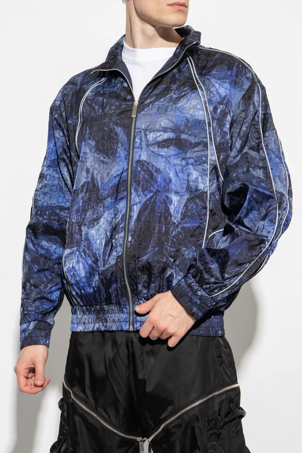 Off White Crinkled Zip-Up Windbreaker Jacket