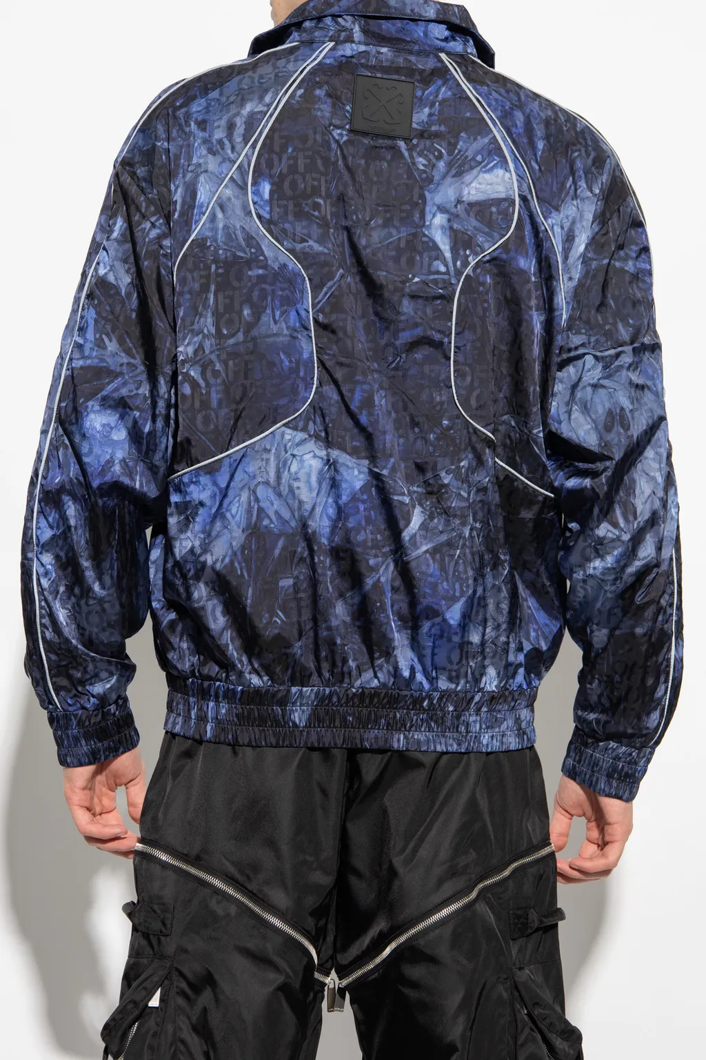 Off White Crinkled Zip-Up Windbreaker Jacket