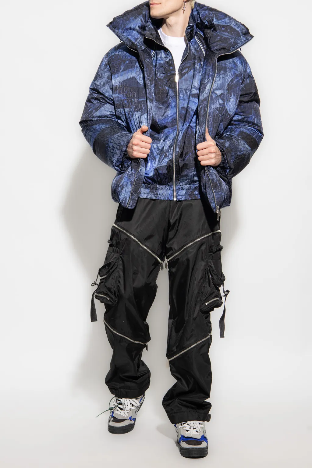 Off White Crinkled Zip-Up Windbreaker Jacket