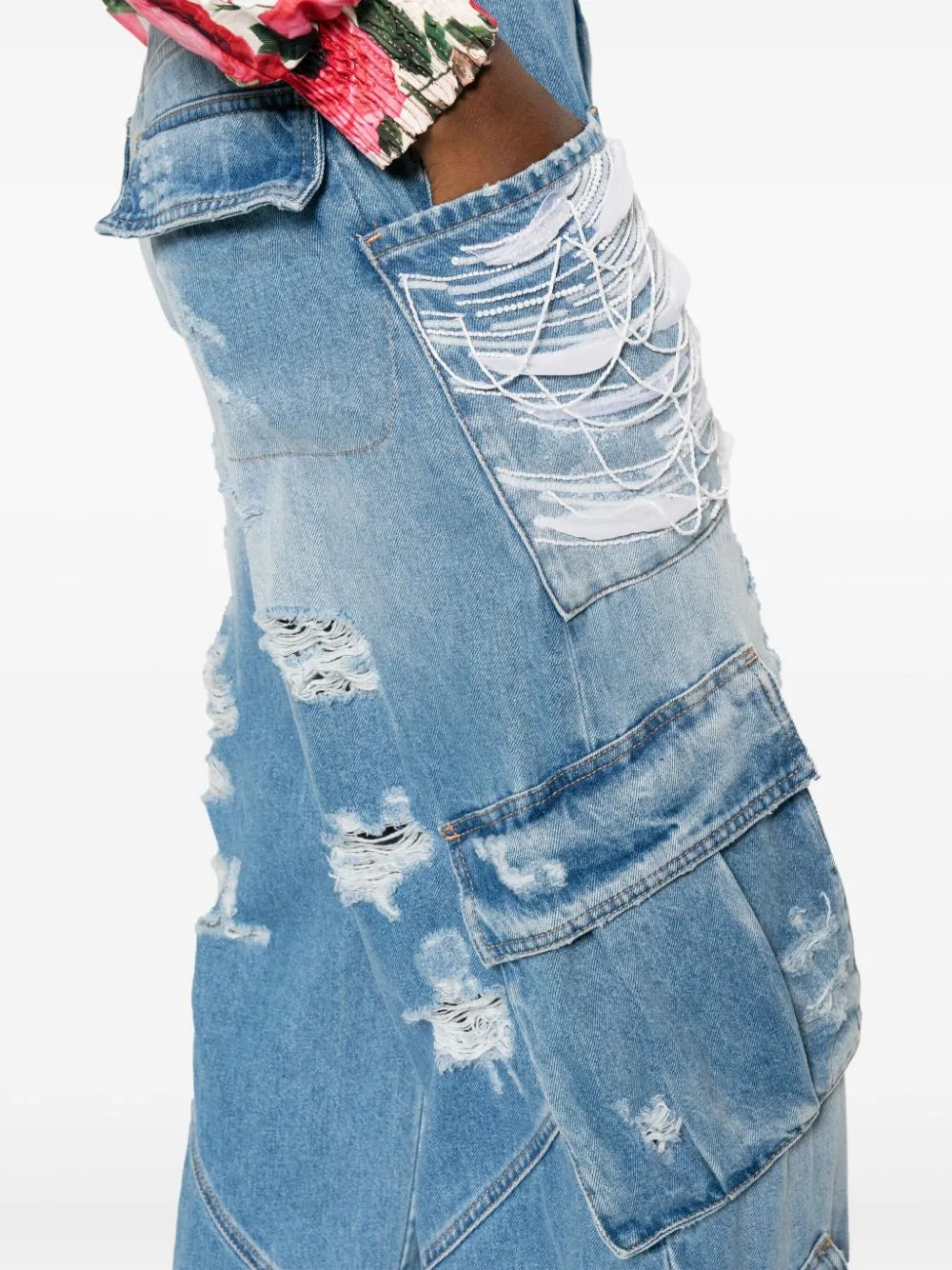 Elisabetta Franchi Distressed Wide Leg Jeans