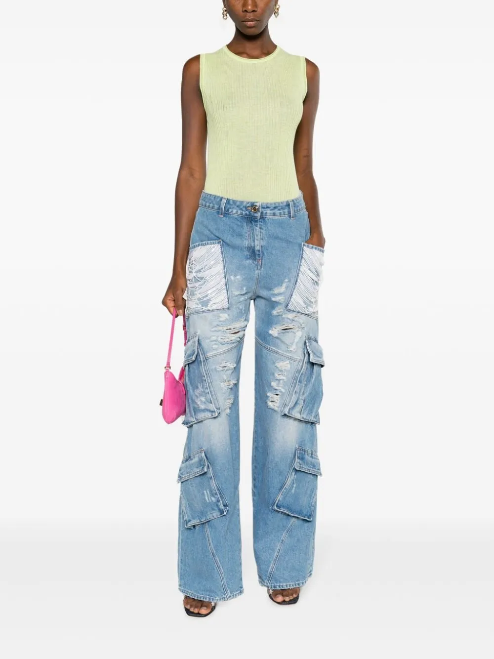 Elisabetta Franchi Distressed Wide Leg Jeans