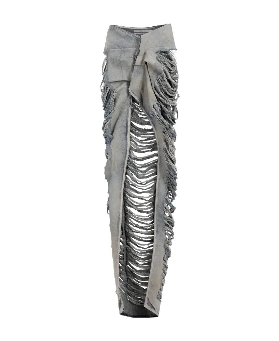 Rick Owens Distressed Midi Denim Skirt