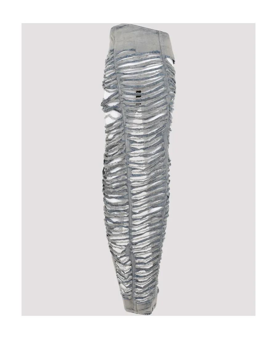 Rick Owens Distressed Midi Denim Skirt