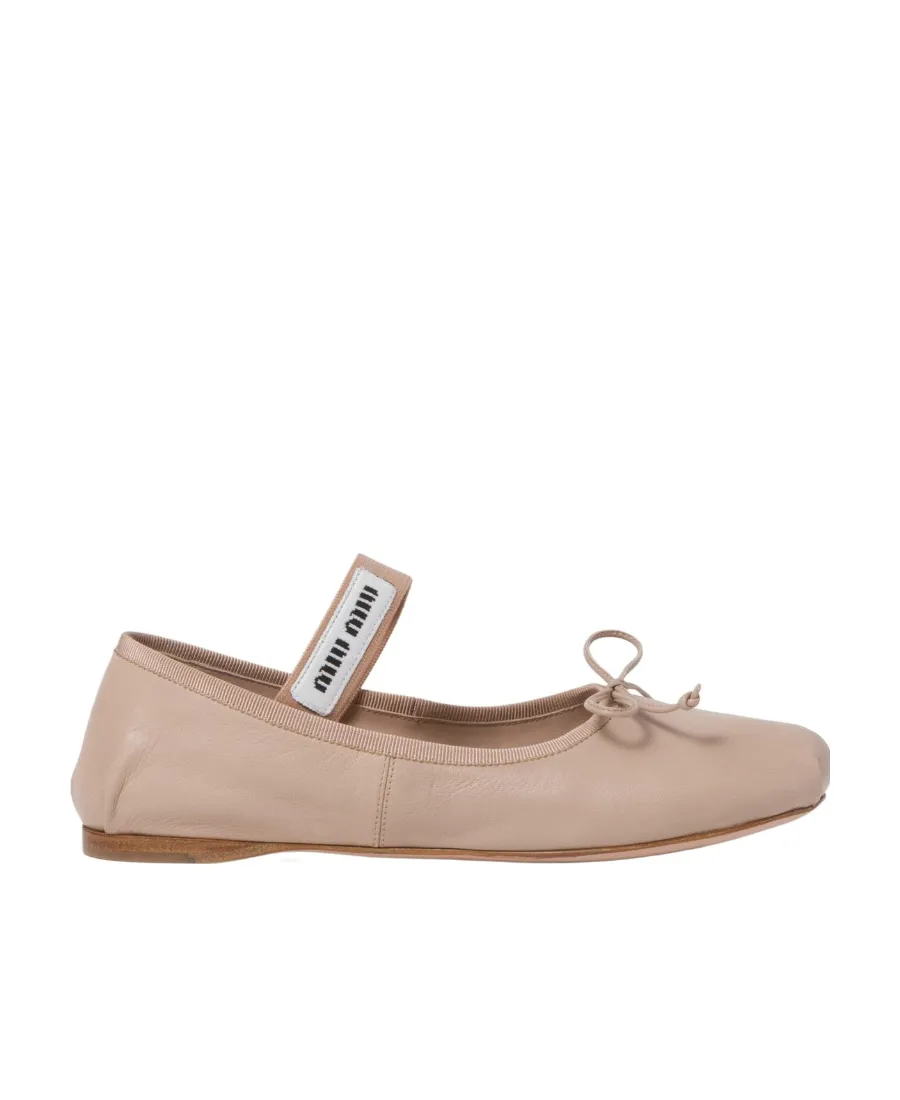 Miu Miu Logo-Printed Bow Detailed Ballerina Shoes