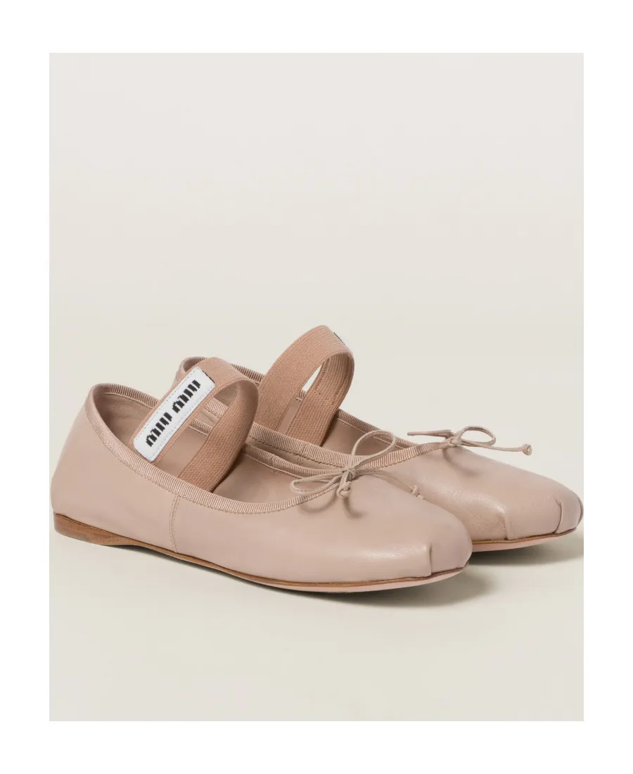 Miu Miu Logo-Printed Bow Detailed Ballerina Shoes