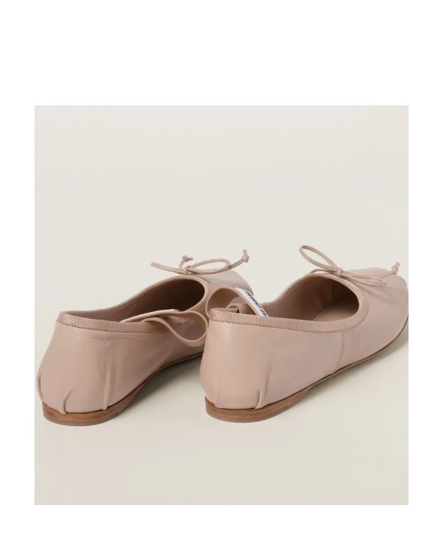 Miu Miu Logo-Printed Bow Detailed Ballerina Shoes