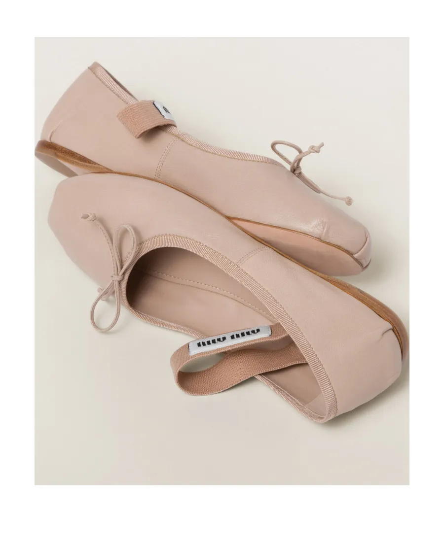 Miu Miu Logo-Printed Bow Detailed Ballerina Shoes