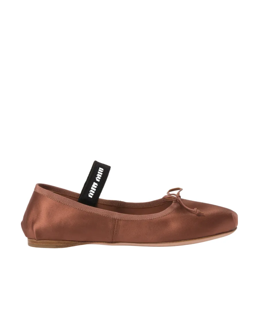 Miu Miu Logo-Strap Round-Toe Ballerina Shoes