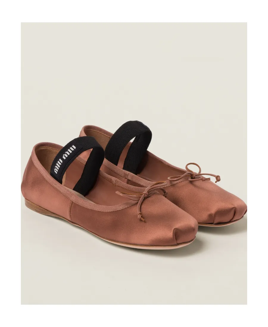 Miu Miu Logo-Strap Round-Toe Ballerina Shoes