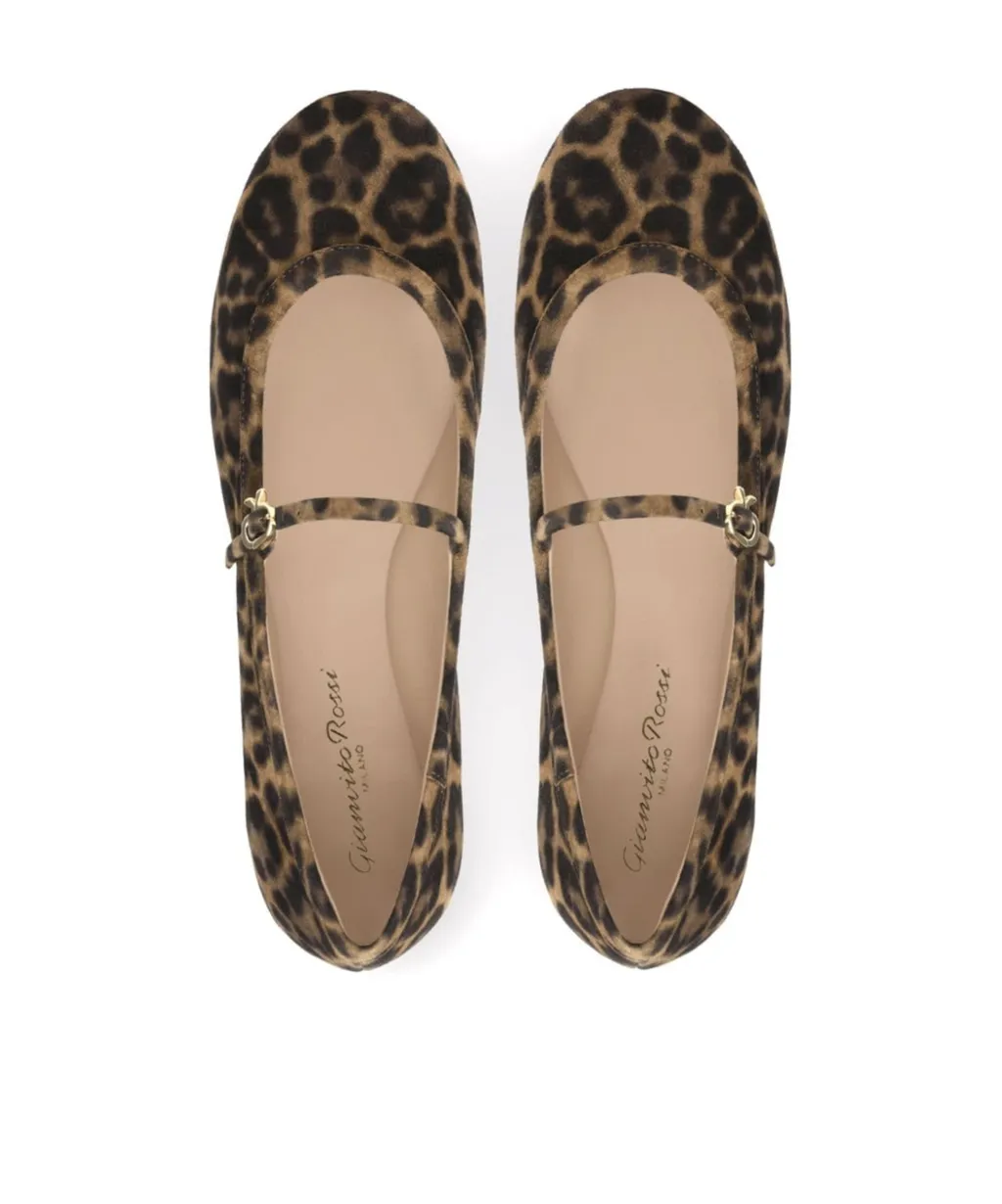 Gianvito Rossi Carla Leopard-Pattern Buckle-Strap Ballerina Shoes