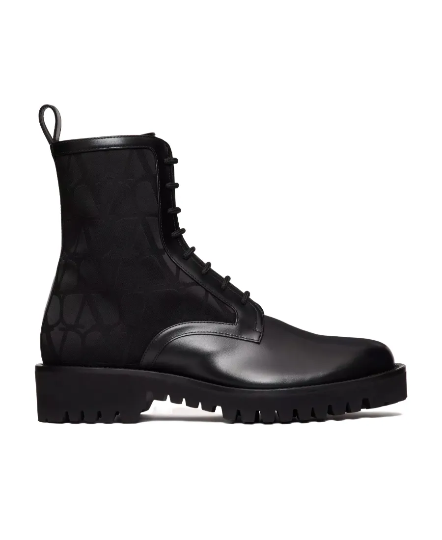 Valentino	Toile Iconographe Round Toe Combat Boots