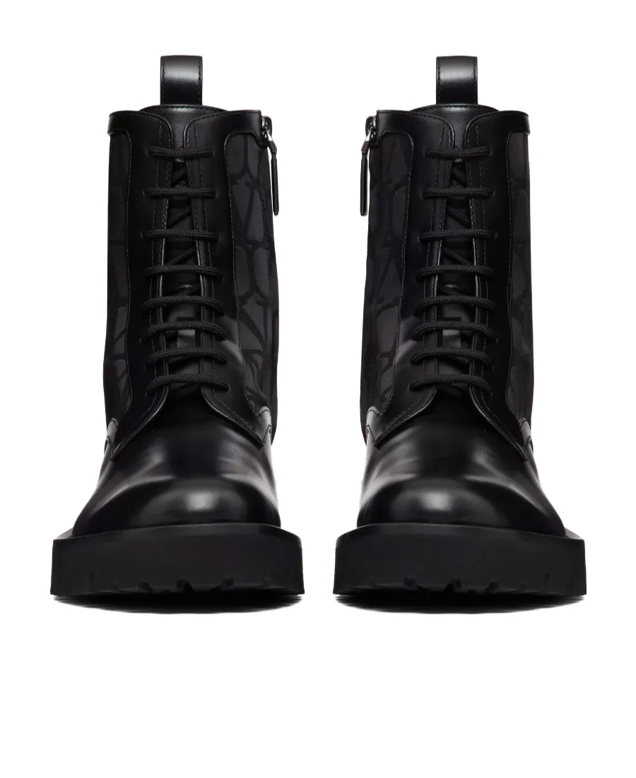 Valentino	Toile Iconographe Round Toe Combat Boots
