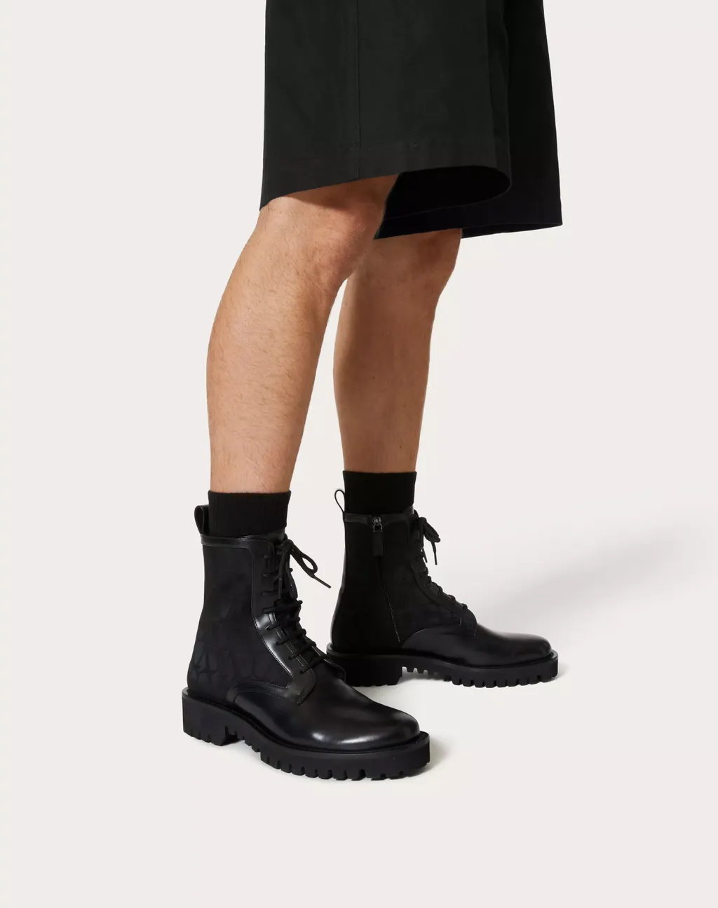 Valentino	Toile Iconographe Round Toe Combat Boots