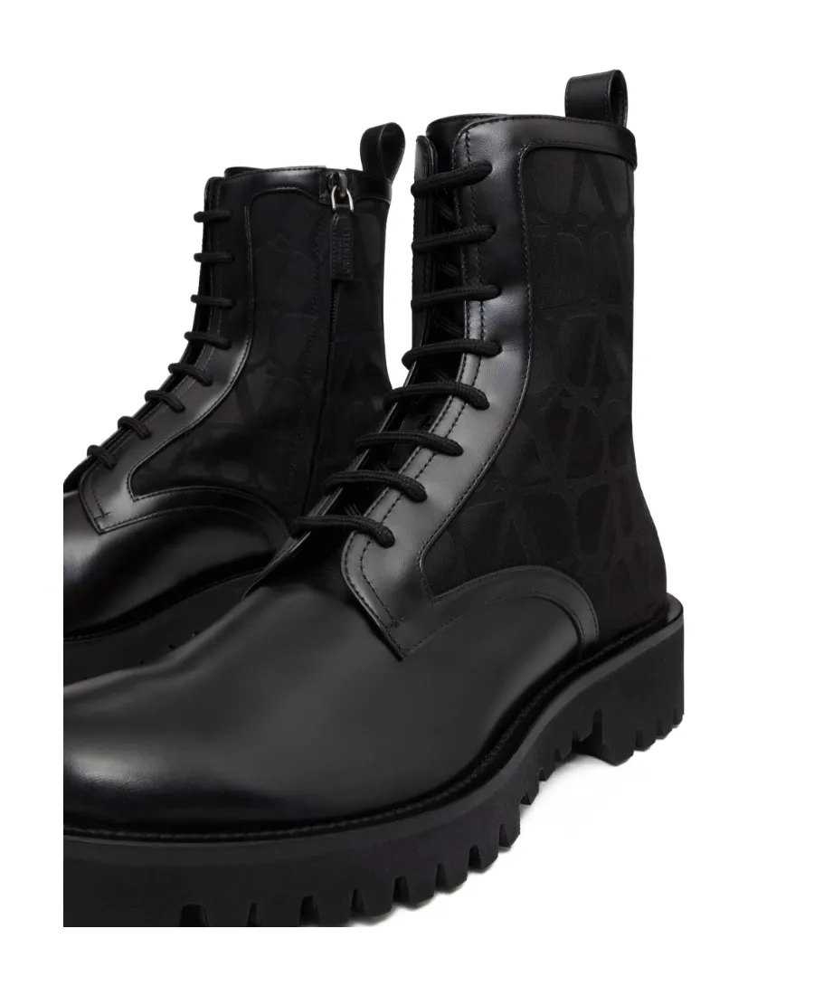 Valentino	Toile Iconographe Round Toe Combat Boots