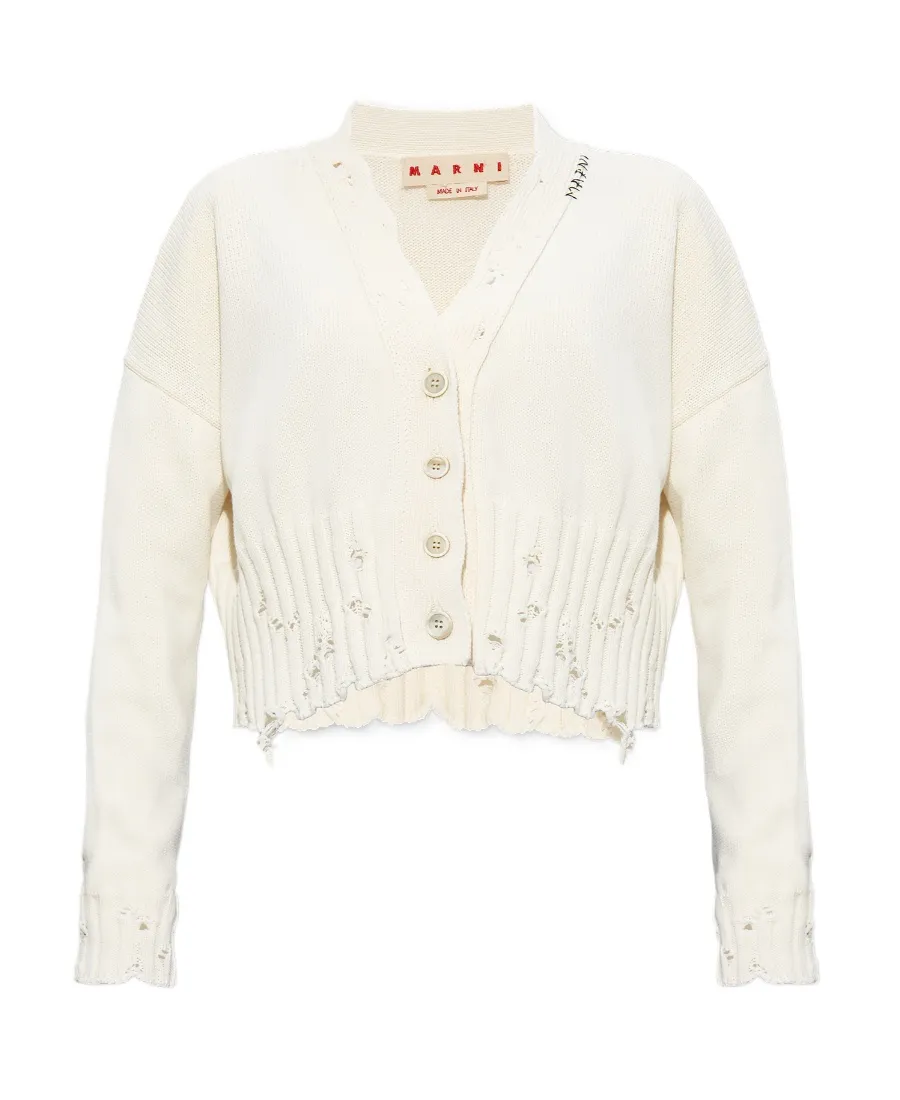 Marni Distressed Cropped Knitted Cardigan