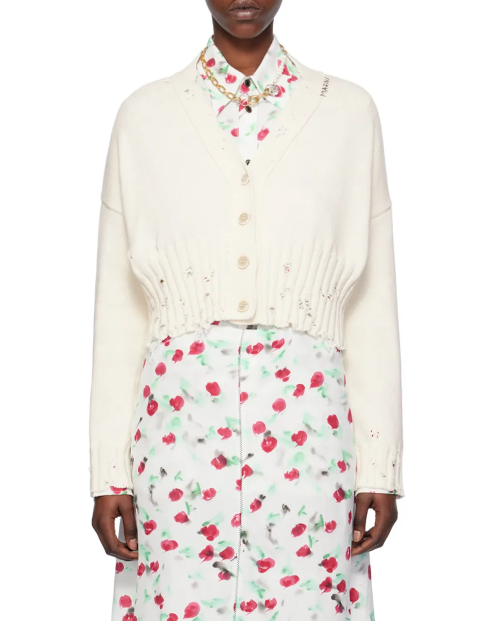 Marni Distressed Cropped Knitted Cardigan