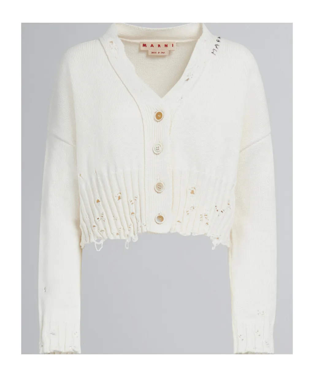 Marni Distressed Cropped Knitted Cardigan