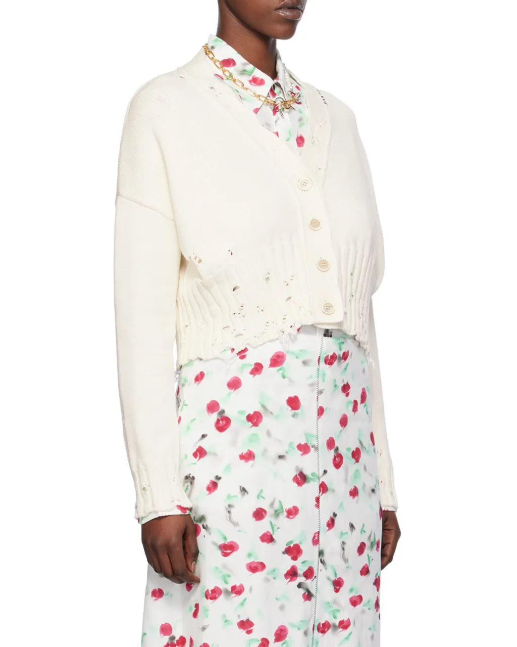 Marni Distressed Cropped Knitted Cardigan