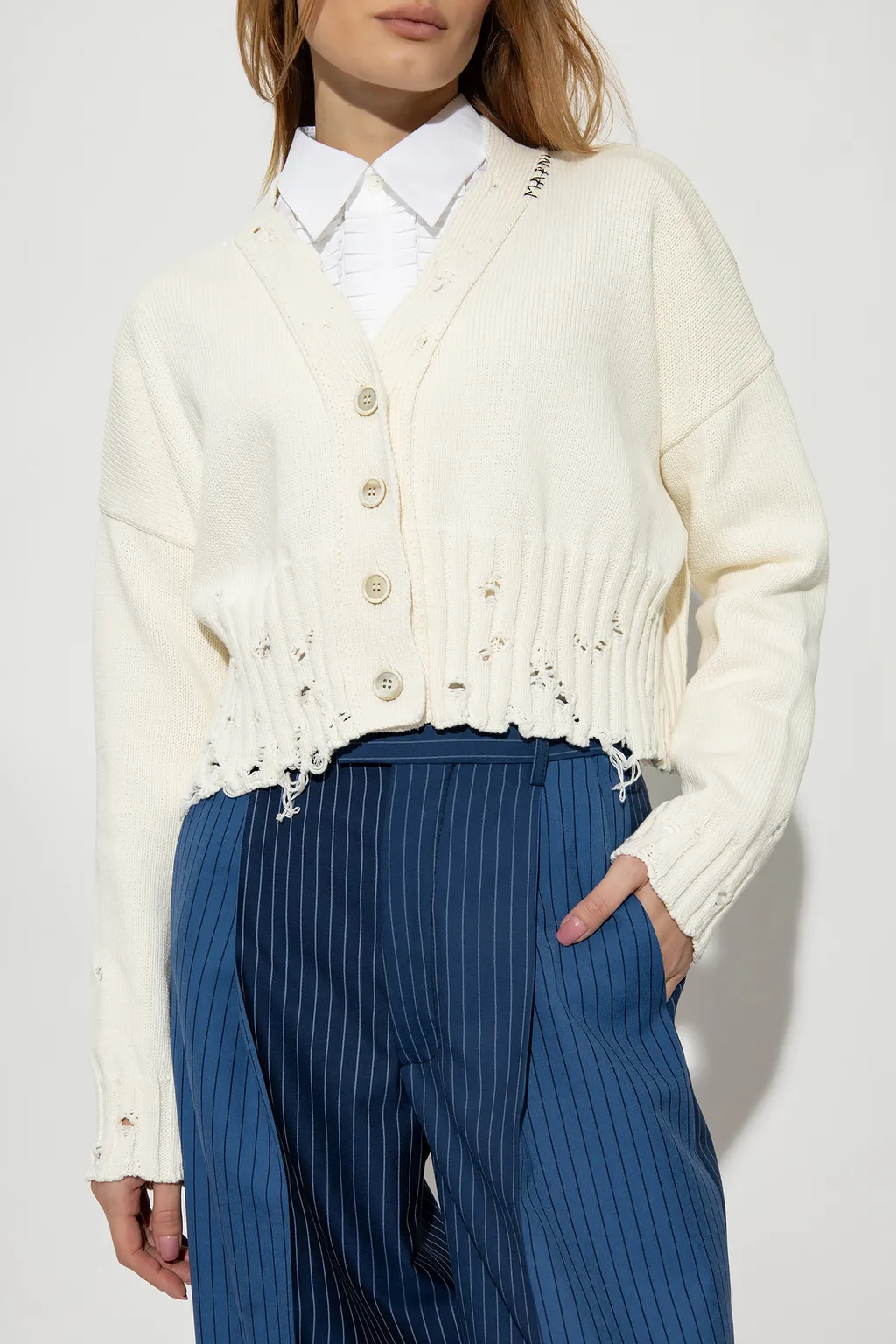 Marni Distressed Cropped Knitted Cardigan