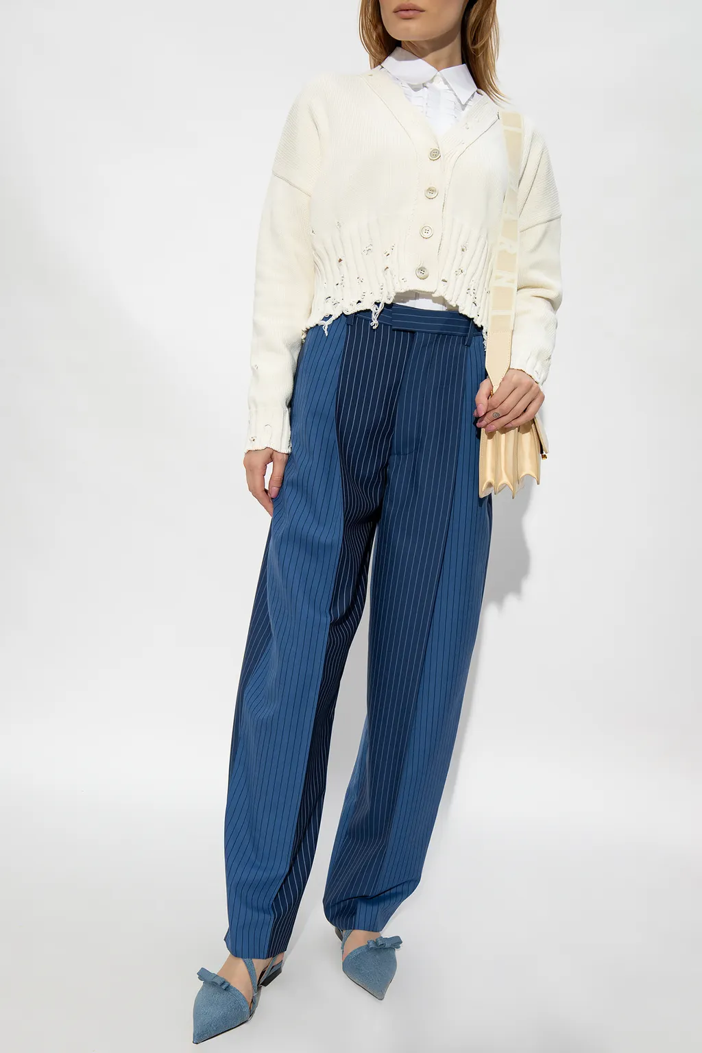 Marni Distressed Cropped Knitted Cardigan