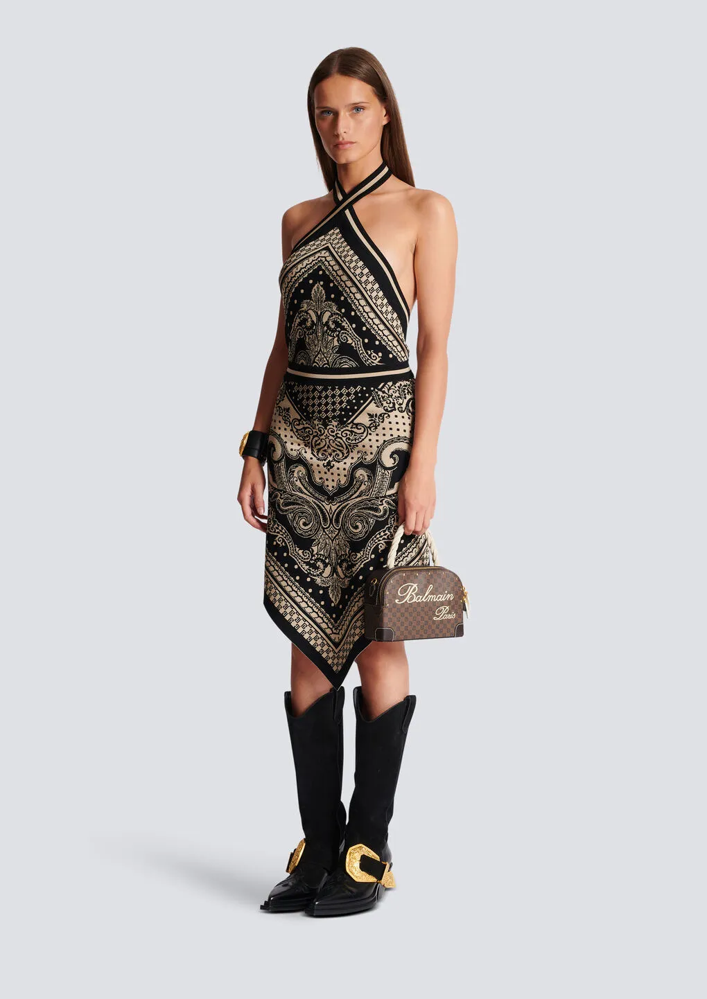 Backless Knit Paisley And Monogram Dress