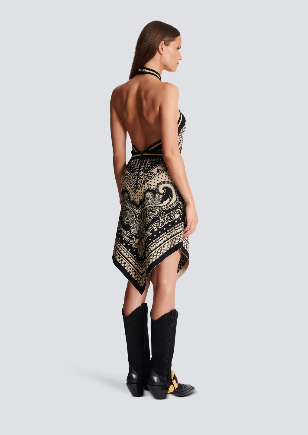 Backless Knit Paisley And Monogram Dress