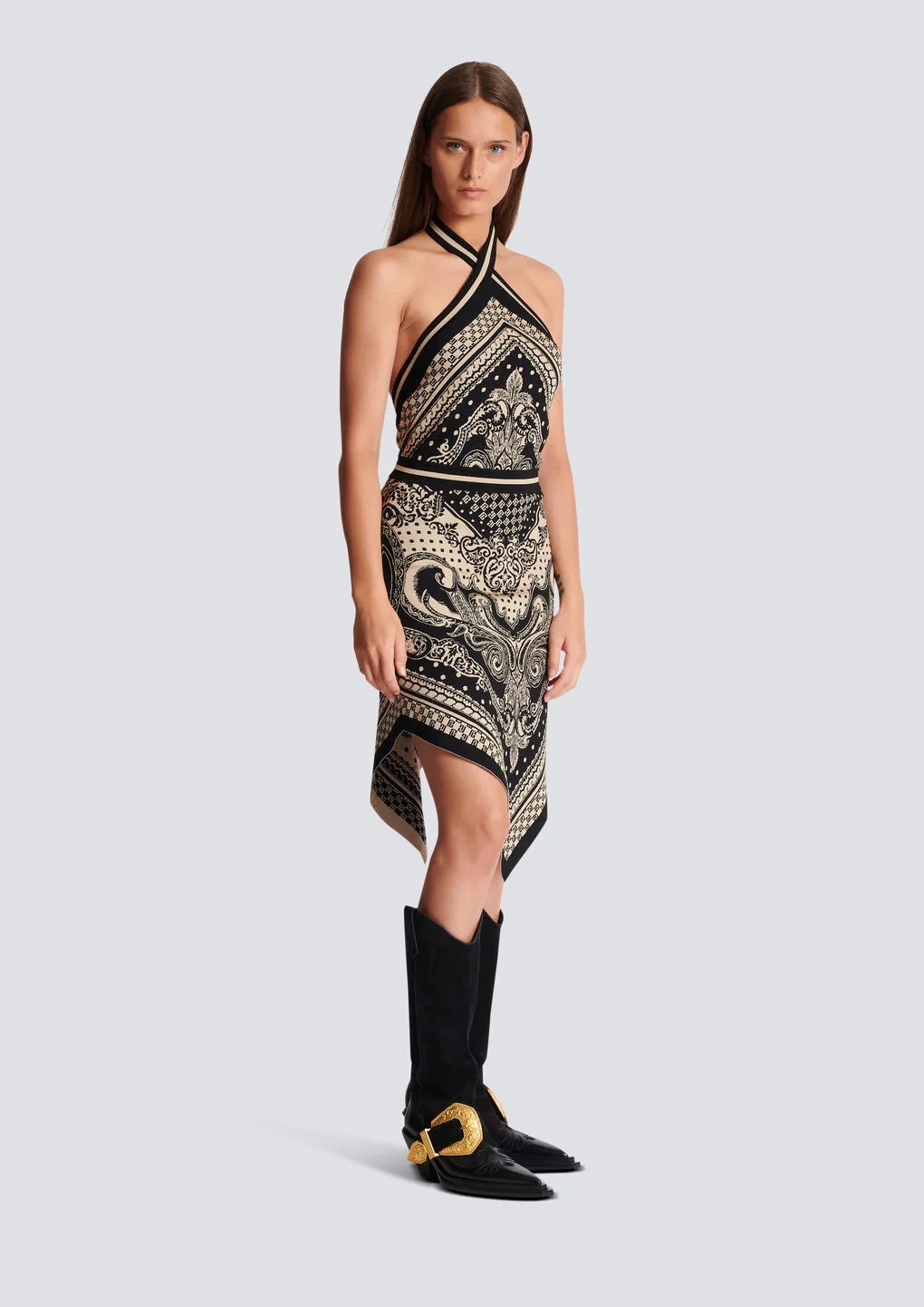 Backless Knit Paisley And Monogram Dress