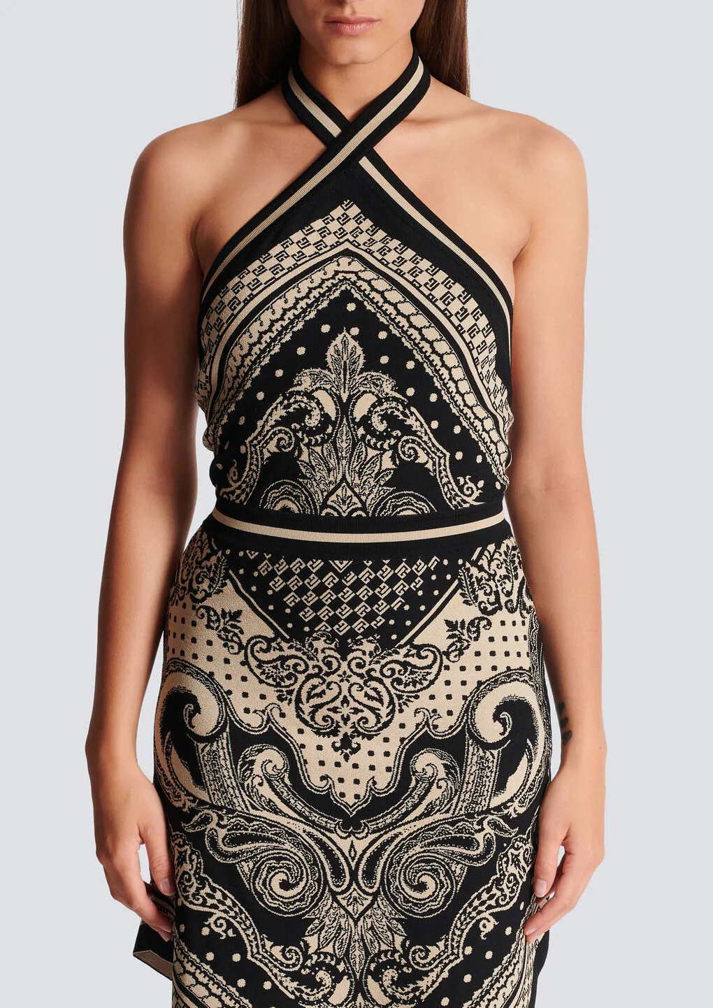 Backless Knit Paisley And Monogram Dress