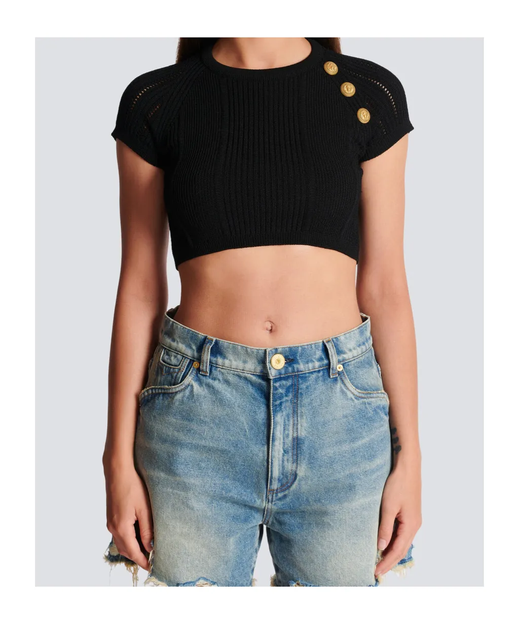 Balmain Buttoned Cropped Knit Top