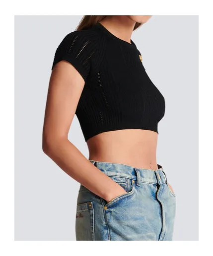 Balmain Buttoned Cropped Knit Top