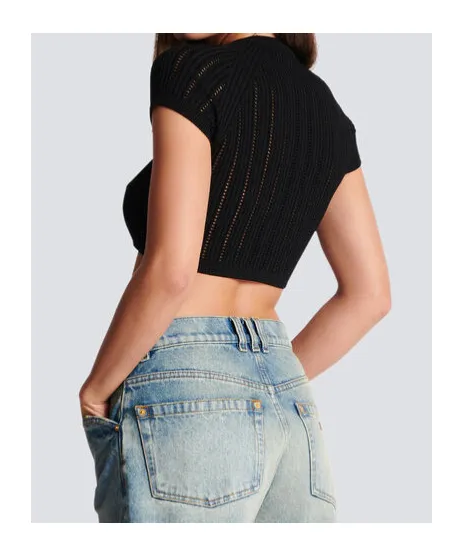 Balmain Buttoned Cropped Knit Top