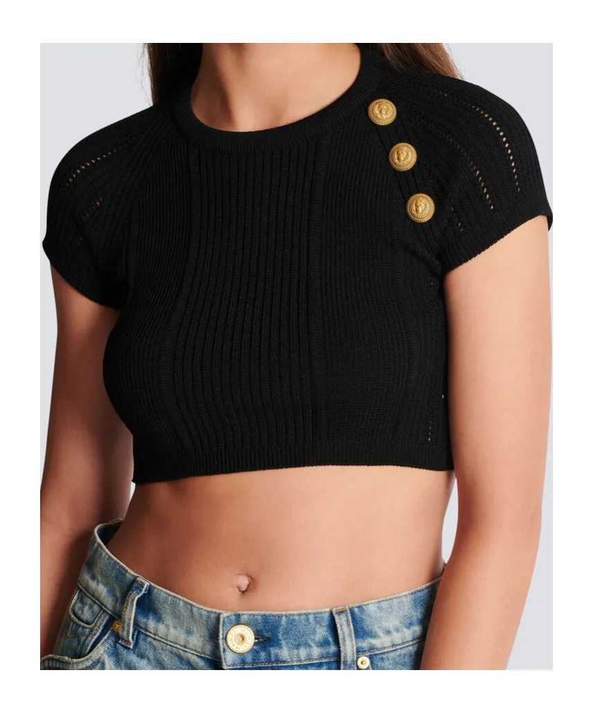 Balmain Buttoned Cropped Knit Top