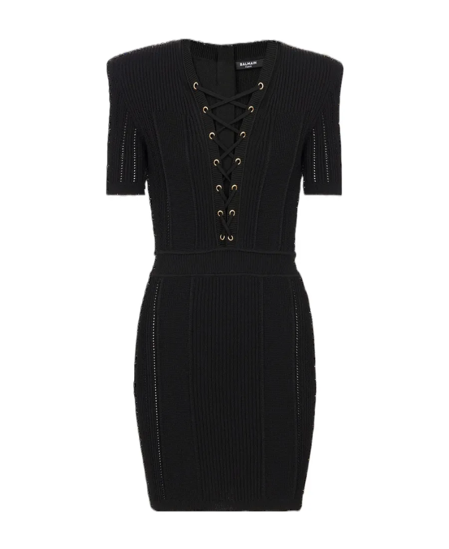 Balmain Short Fine Ribbed Knit Dress