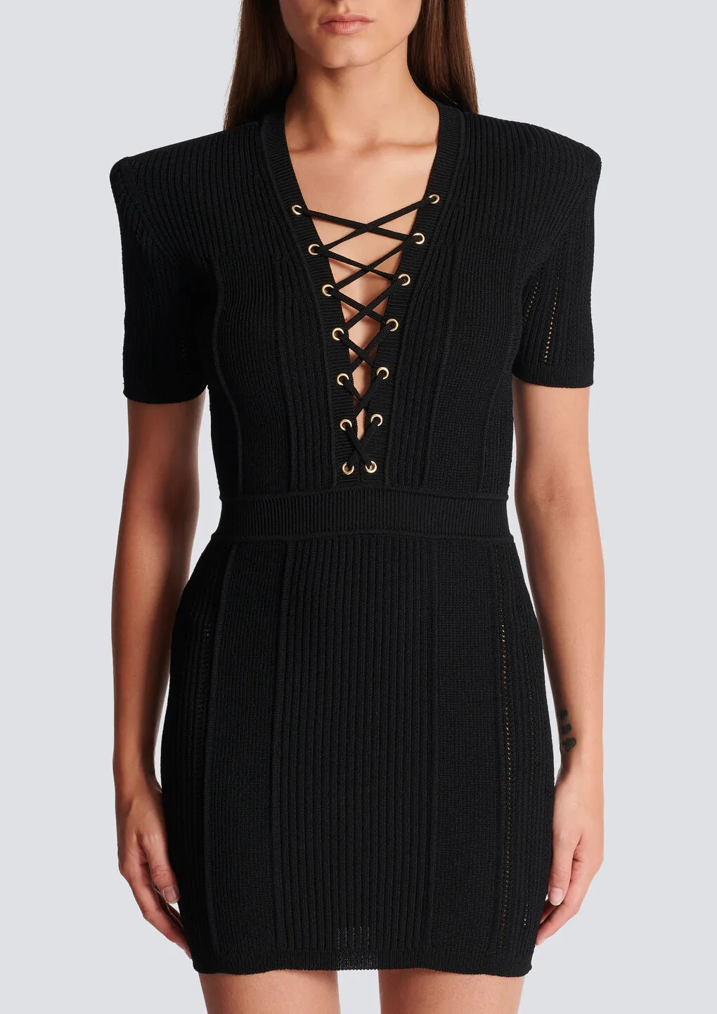 Balmain Short Fine Ribbed Knit Dress