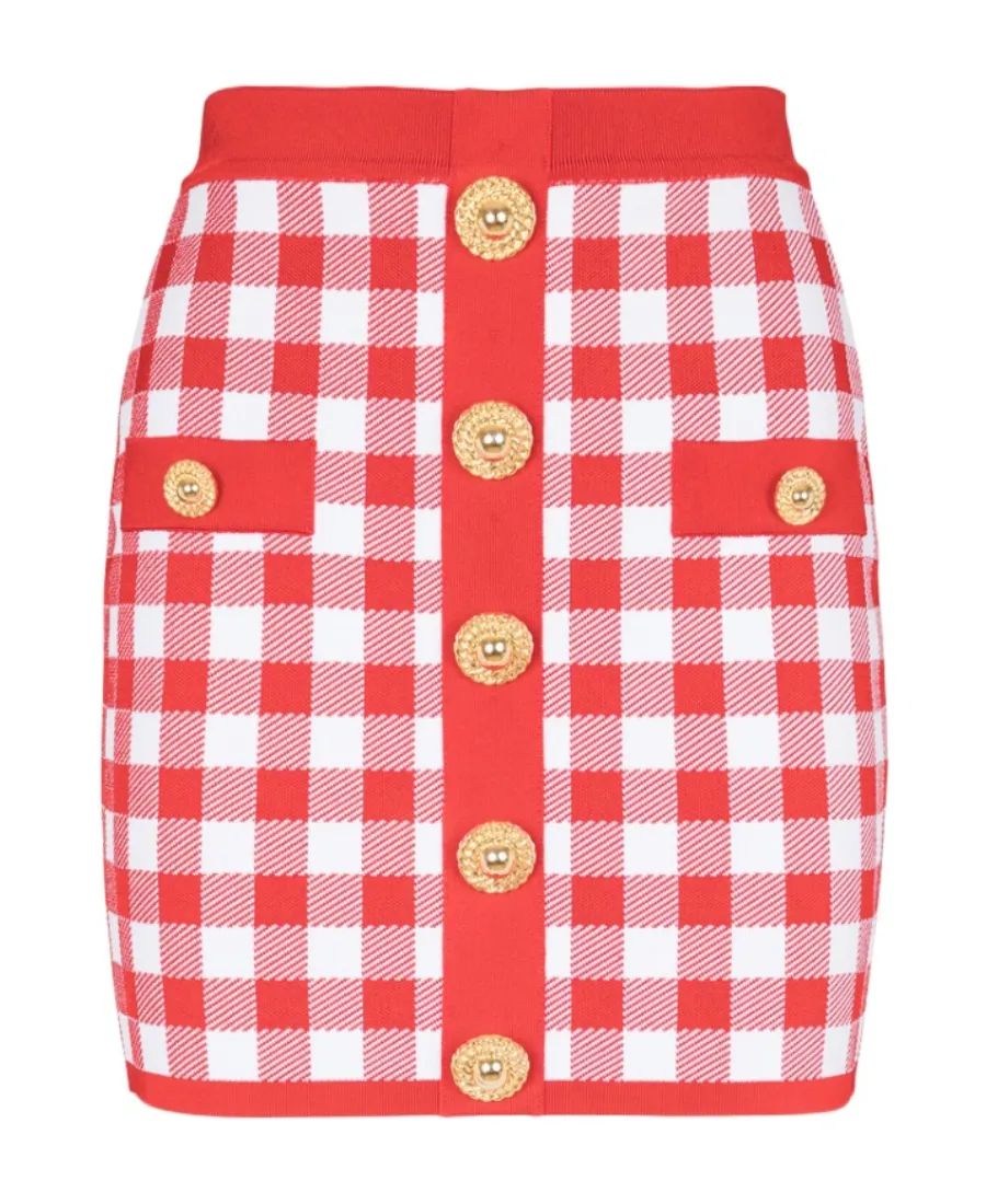 Balmain Gingham Check Patterned High-Waisted Mini Skirt