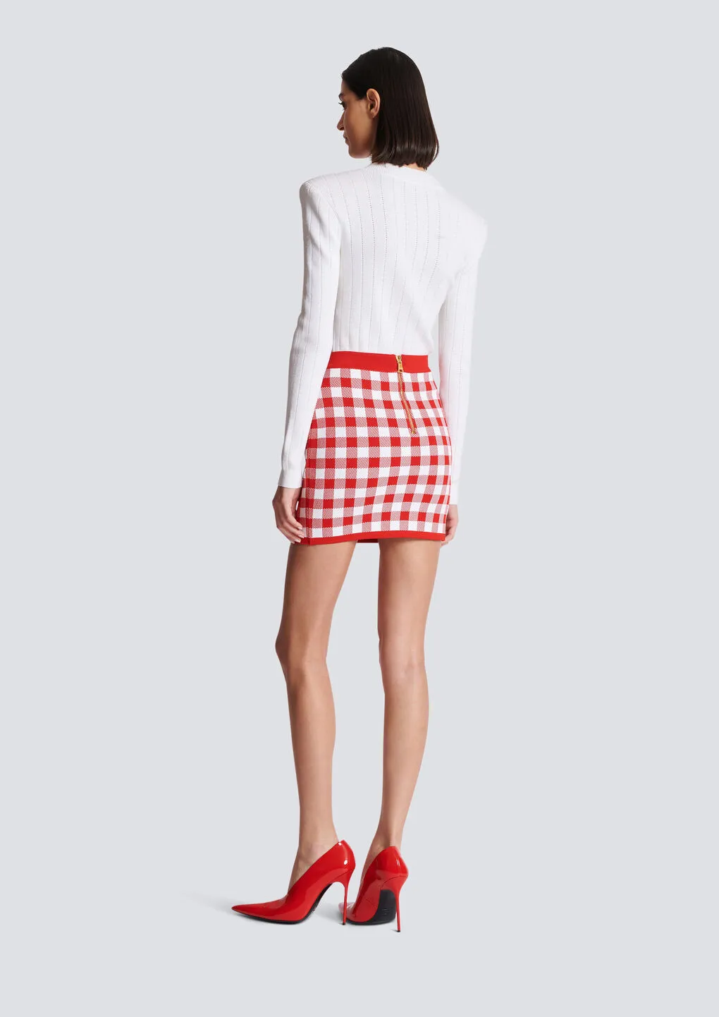 Balmain Gingham Check Patterned High-Waisted Mini Skirt