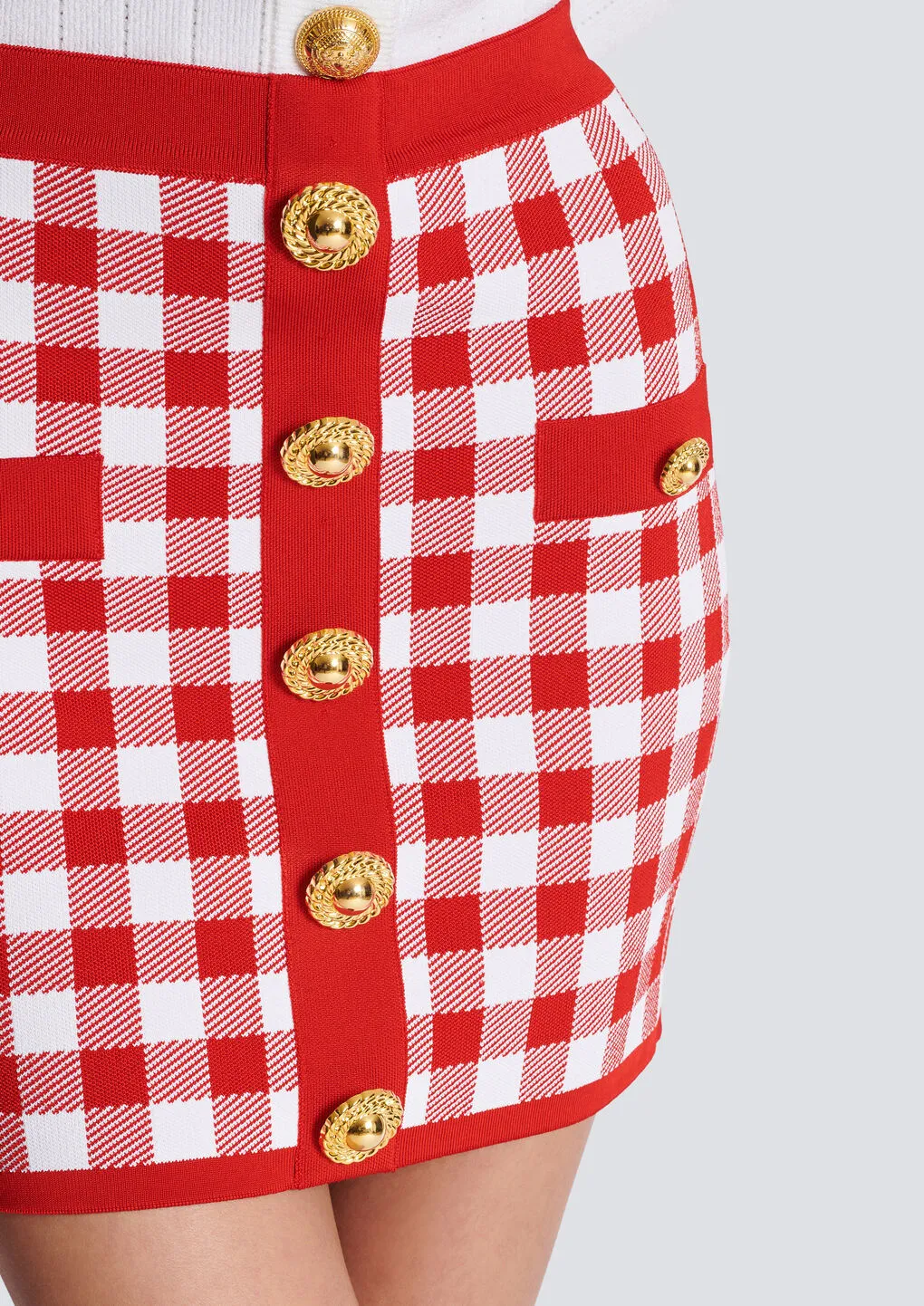 Balmain Gingham Check Patterned High-Waisted Mini Skirt