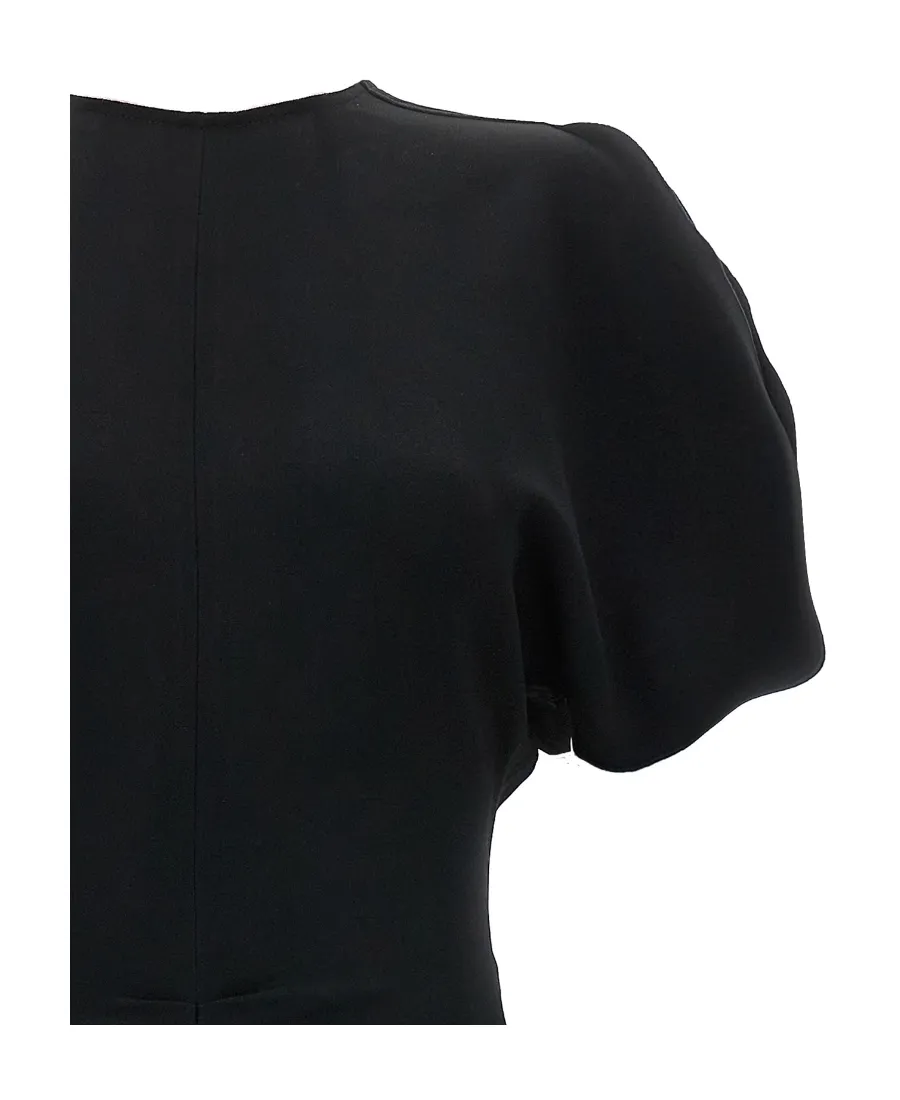 Victoria Beckham Ruched-Waist V-Back Crepe Midi Dress