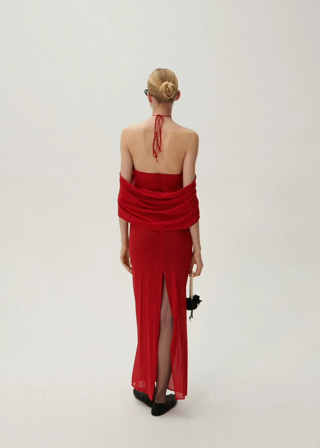 Flower-Appliqué Sheer Silk Dress