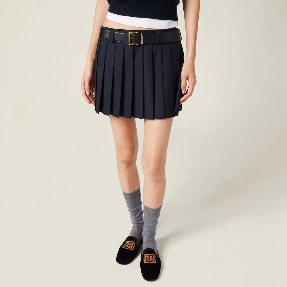 Miu Miu Logo-Patch Pleated Mini Skirt