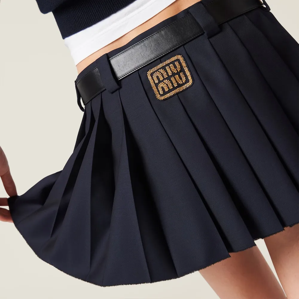 Miu Miu Logo-Patch Pleated Mini Skirt
