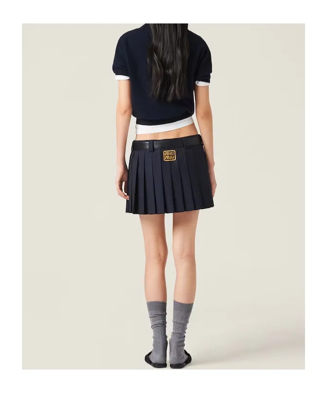 Miu Miu Logo-Patch Pleated Mini Skirt