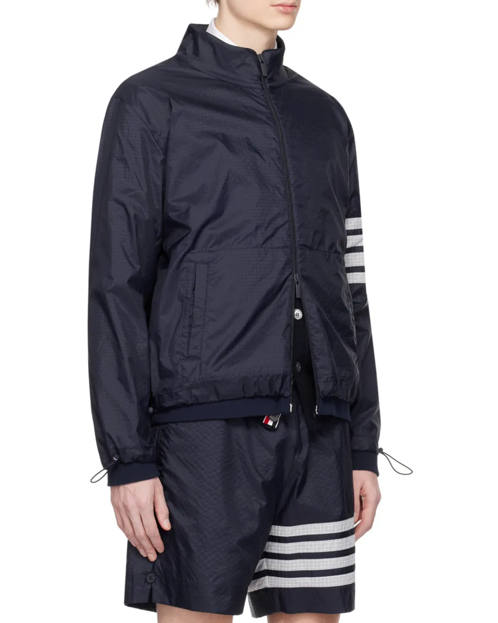 Thom Browne 4-Bar Striped Zipped Ripstop Jacket
